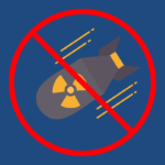 An illustration of a nuclear bomb with a red "banned" symbol over it